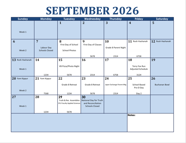 September at a Glance